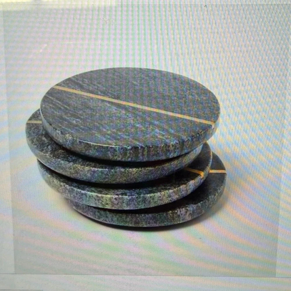 Threshold set of 4 Round Marble Coasters‎ with Gold Inlay
